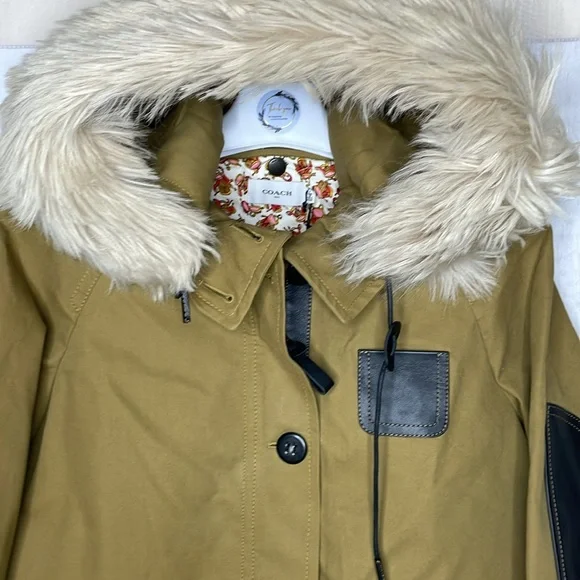 Coach classic parka with shearling and leather trim. NWT. - Picture 2 of 12